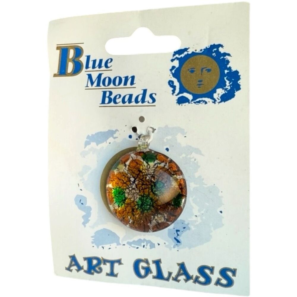 NWT Blue Moon Beads Art Glass Jewelry Making Round Foil Necklace Charm Pendant